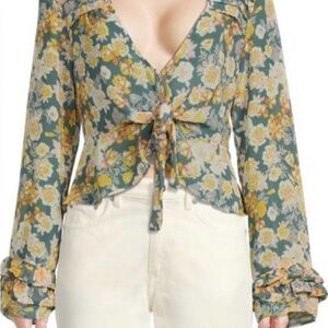 Free People Multicolored Ruffled Tie-Front Blouse